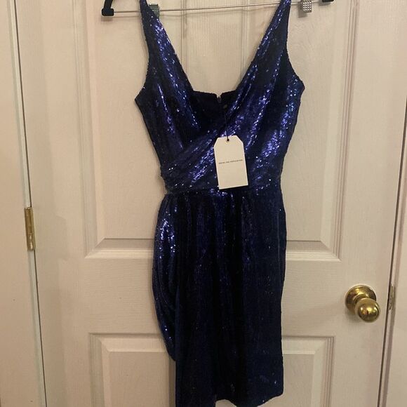 Dress the Population Alida Royal Blue Sequined fringe Mini Dress Sz 0-2 NWT - Picture 3 of 7